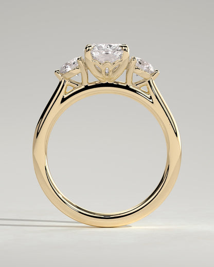 Charmaine - Elongated Cushion Claw Trilogy with Round Side Stones and Lily Detail Engagement Ring - Yellow Gold