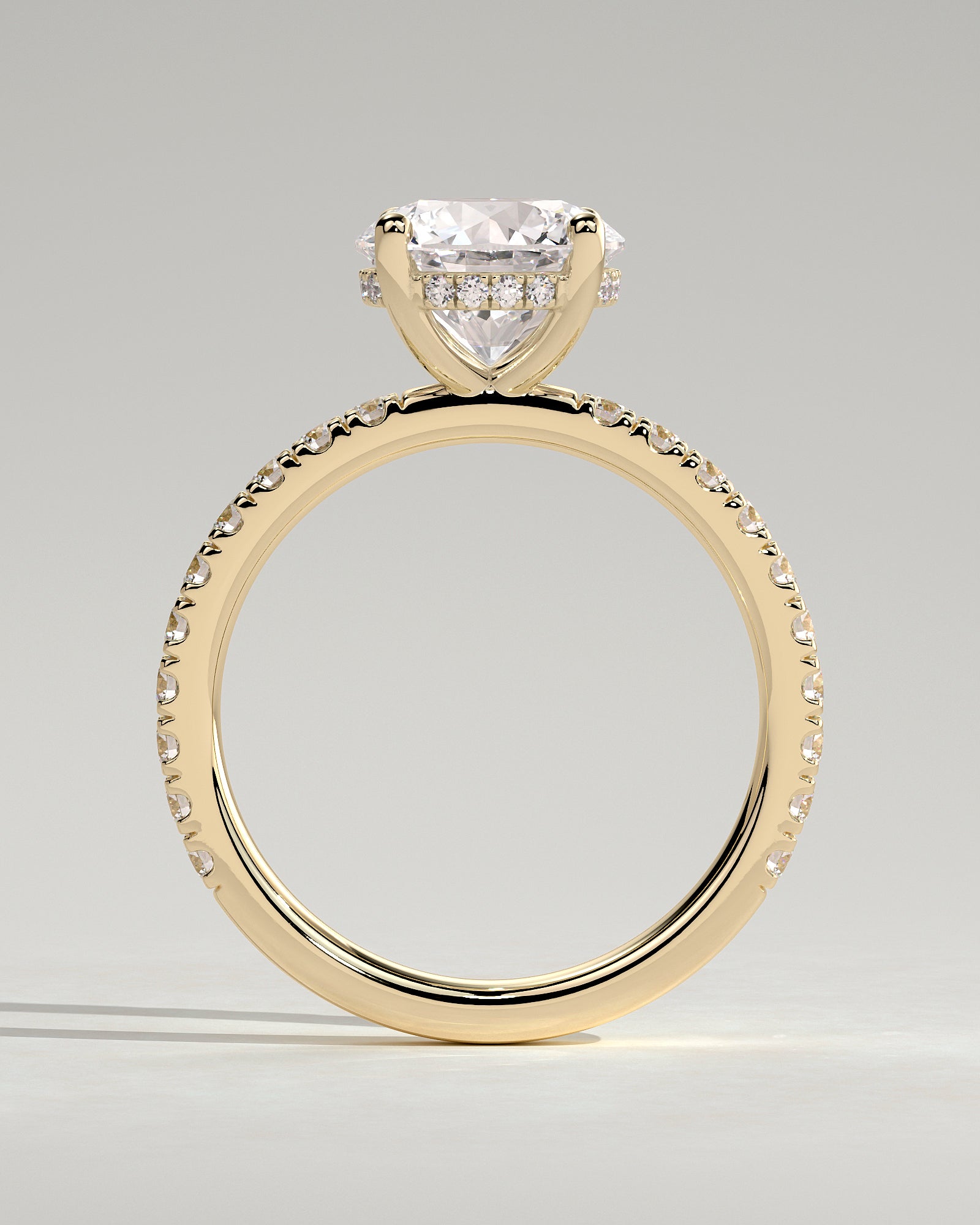 Charlie - Round Claw Solitaire with Hidden Halo and Pave Band Engagement Ring - Yellow Gold - Yellow Gold 2ct