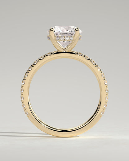 Charlie - Round Claw Solitaire with Hidden Halo and Pave Band Engagement Ring - Yellow Gold