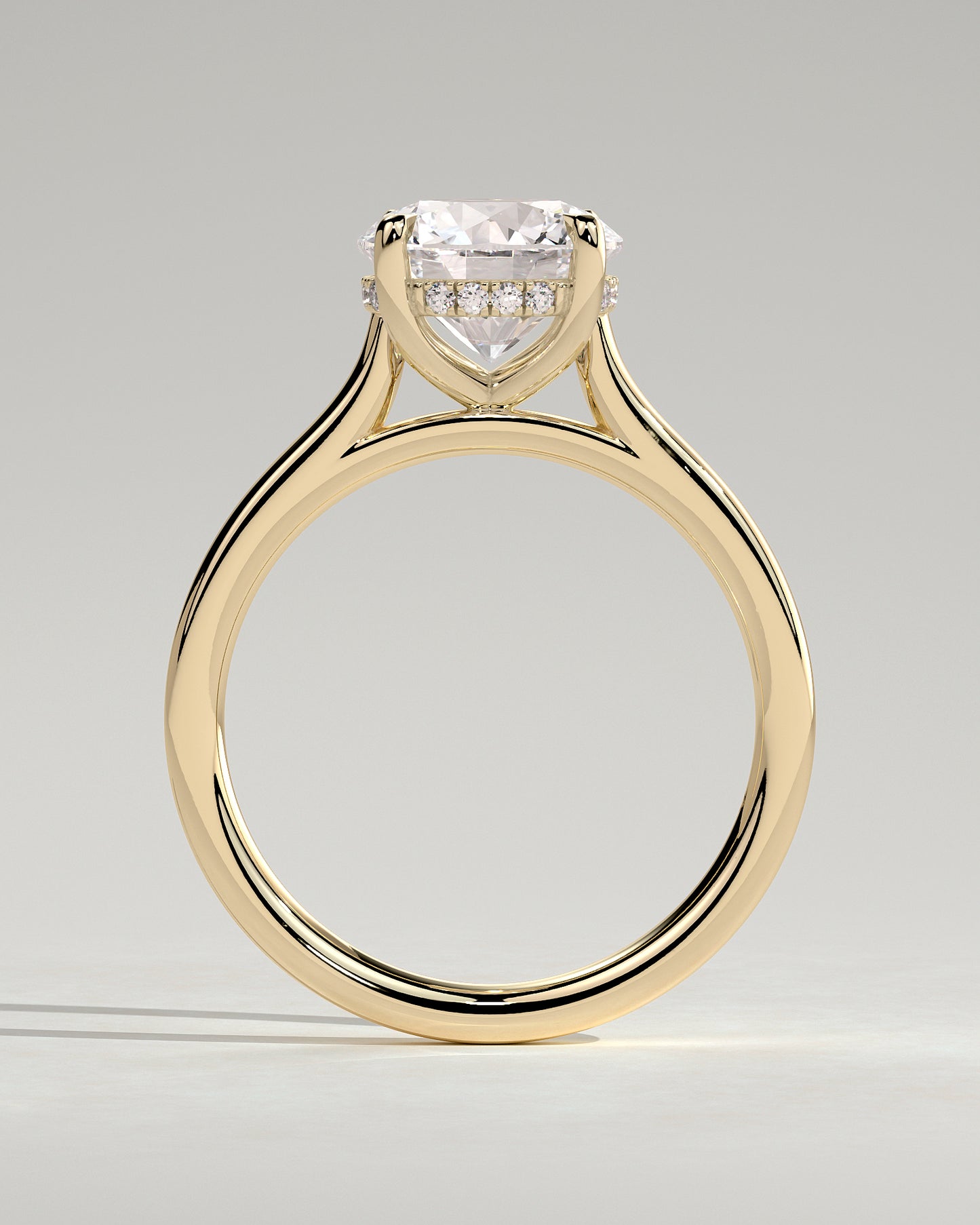 Bonnie - Round Claw Solitaire with Hidden Halo and Cathedral High Setting Engagement Ring - Yellow Gold - Yellow Gold 2ct