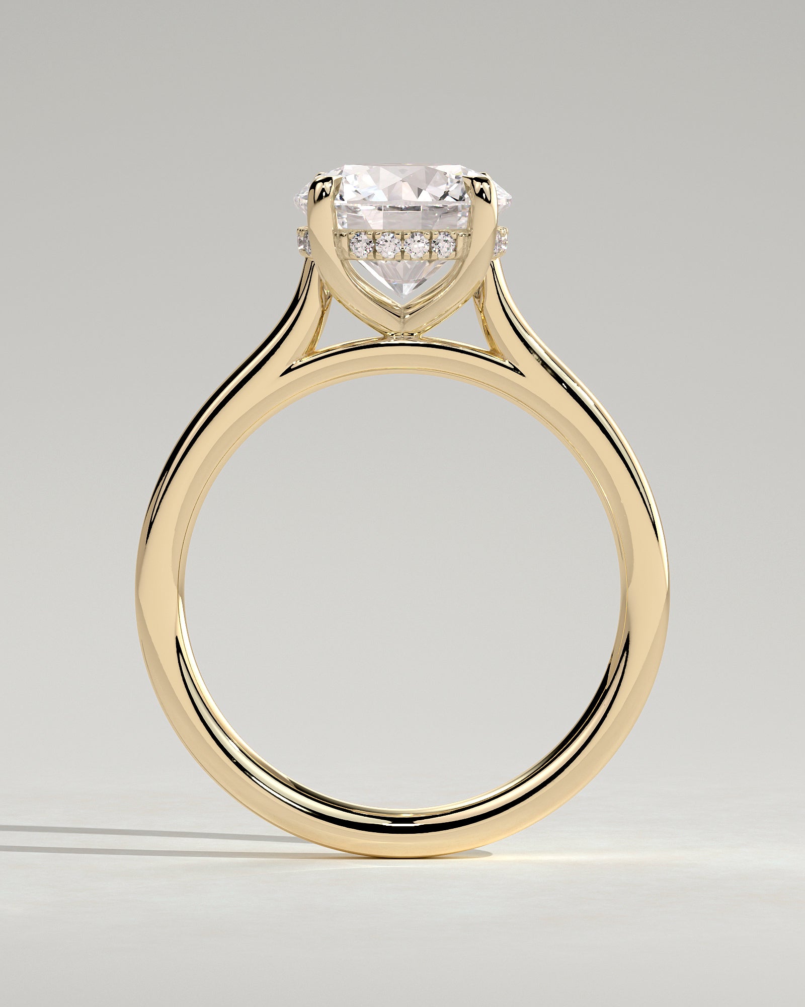 Bonnie - Round Claw Solitaire with Hidden Halo and Cathedral High Setting Engagement Ring - Yellow Gold - Yellow Gold 2ct
