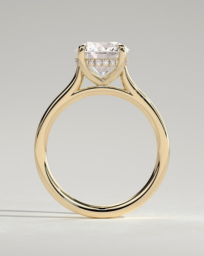 Bonnie - Round Claw Solitaire with Hidden Halo and Cathedral High Setting Engagement Ring - Yellow Gold