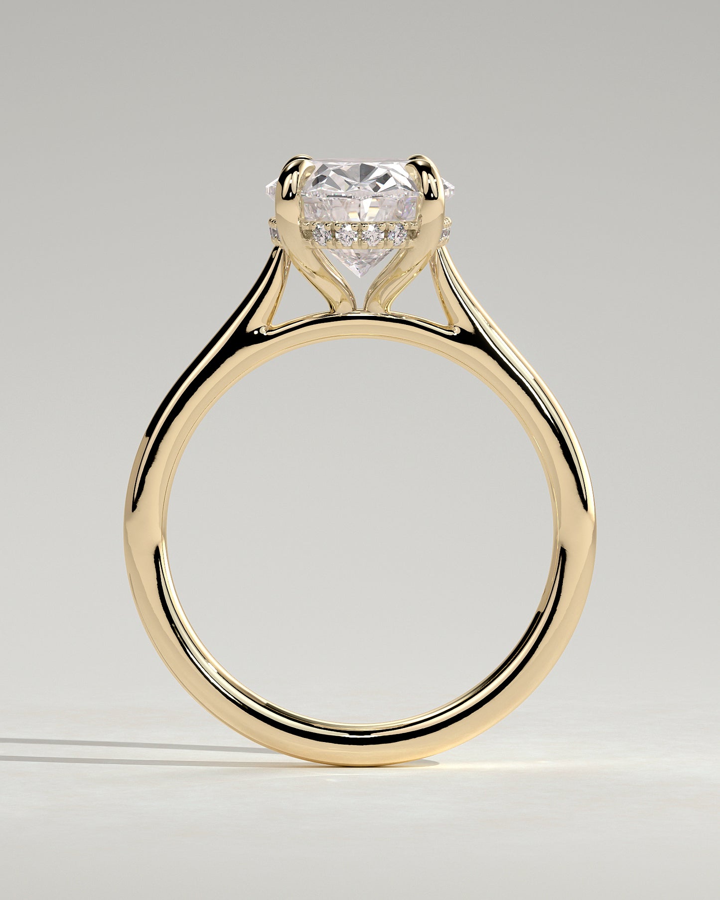 Bethany - Oval Claw Solitaire with Hidden Halo, Tapered Band and Cathedral High Setting Engagement Ring - Yellow Gold - Yellow Gold 2ct