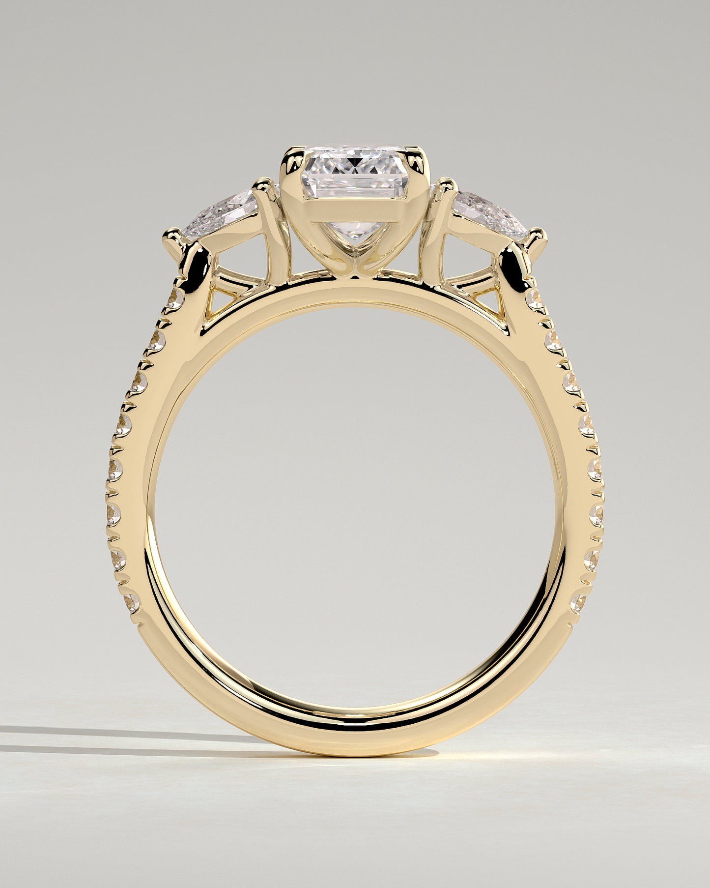 Autumn - Emerald Claw Trilogy with Pear Side Stones and Pave Band Engagement Ring - Yellow Gold - Yellow Gold 2ct