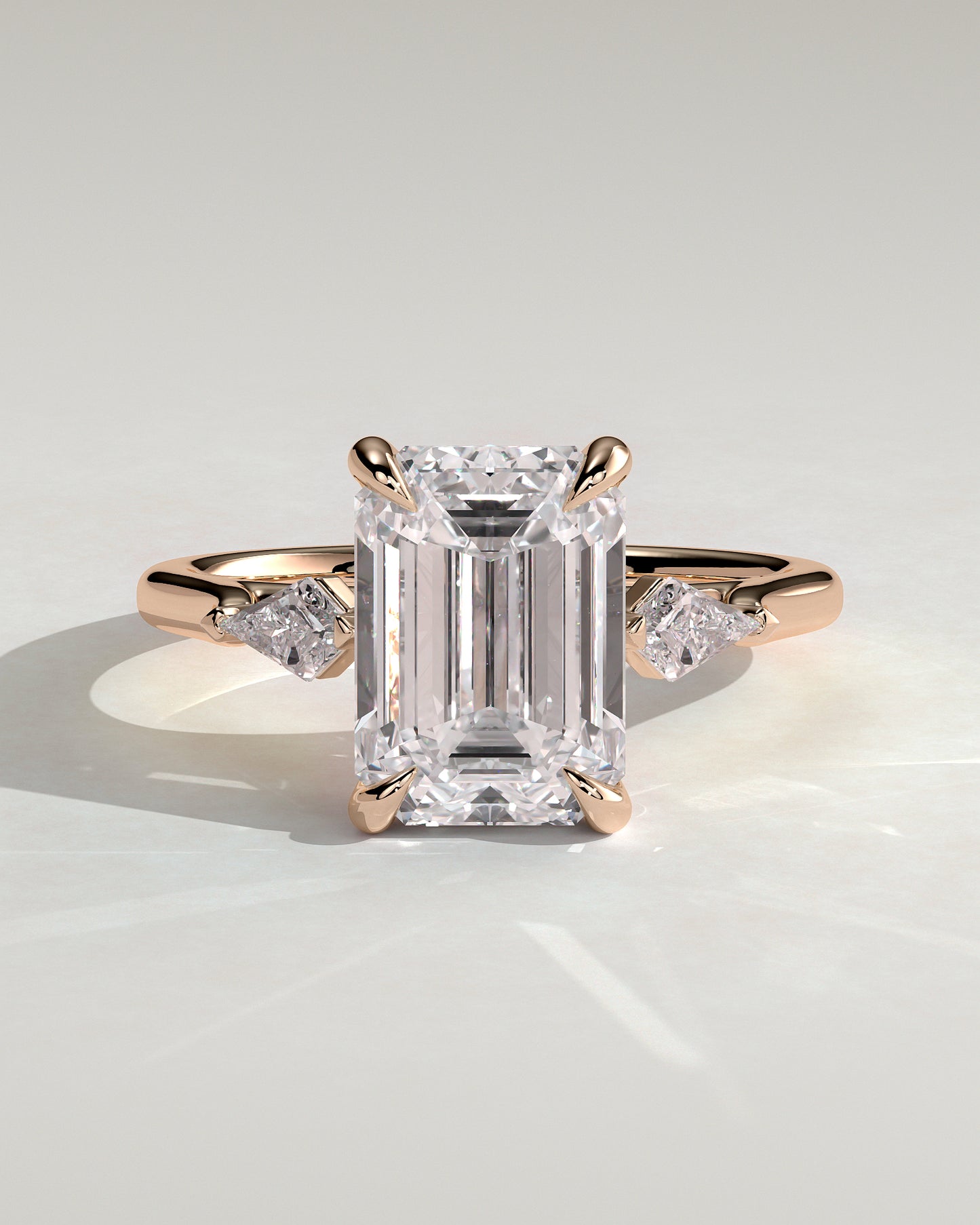 Elphie - Emerald Claw Trilogy with Kite Side Stones Engagement Ring - Rose Gold