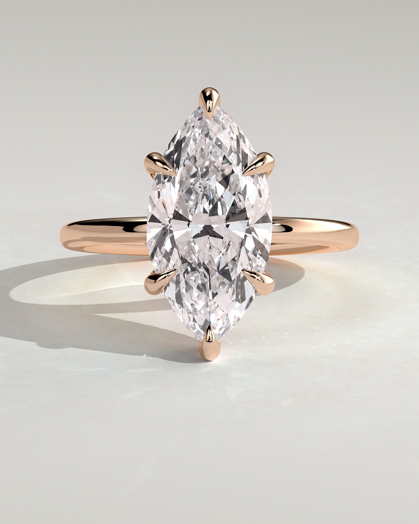 Claire - Marquise Claw Solitaire with Wrap Around Hidden Halo Engagement Ring - Rose Gold