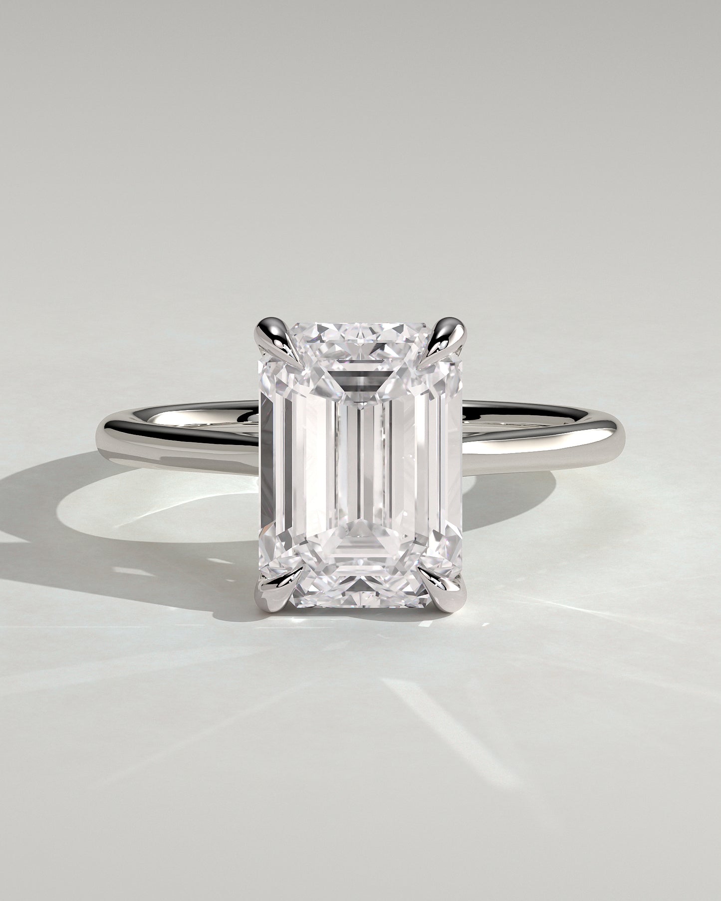 Angela - Radiant Claw Solitaire with Hidden Halo, Tapered Band and Cathedral High Setting Engagement Ring - Platinum