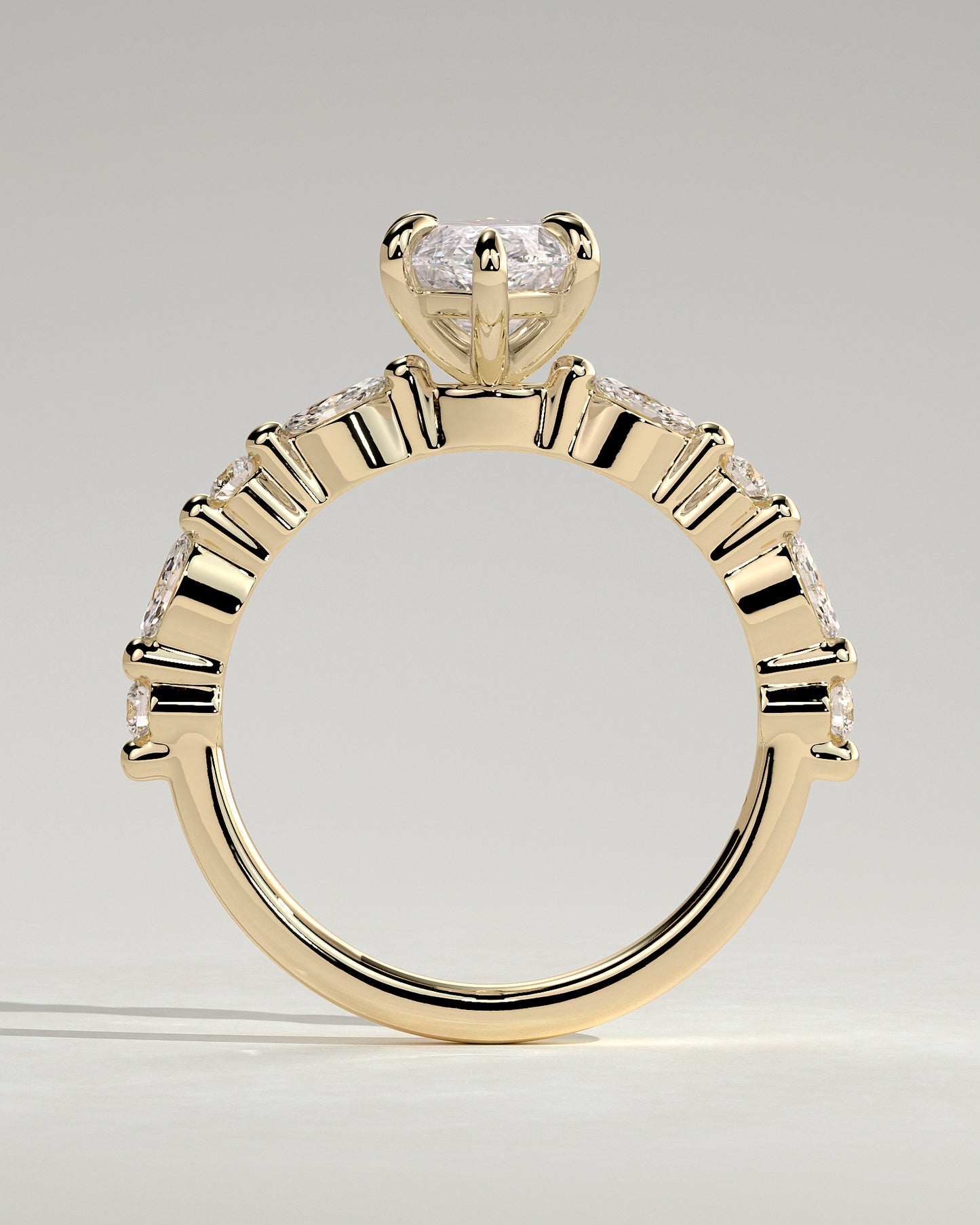 Beatrice - Marquise Claw Solitaire with Marquise and Round Accent Stones Engagement Ring - Yellow Gold - Yellow Gold 2ct