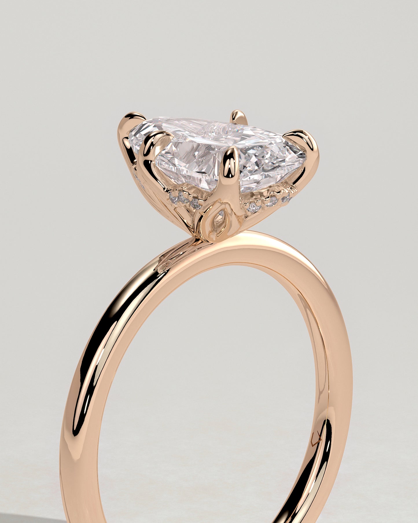 Blossom - Pear Claw Solitaire with Petal Gallery and Accented Tiara Detail Engagement Ring - Rose Gold - Rose Gold 2ct