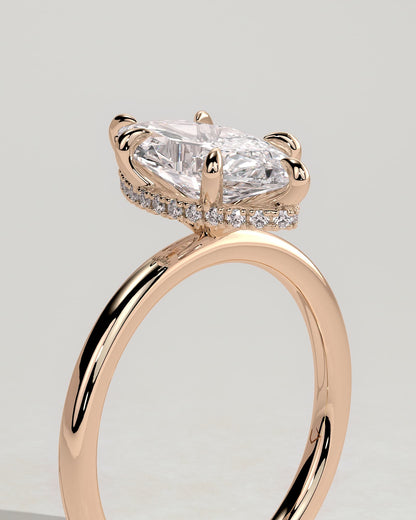 Claire - Marquise Claw Solitaire with Wrap Around Hidden Halo Engagement Ring - Rose Gold