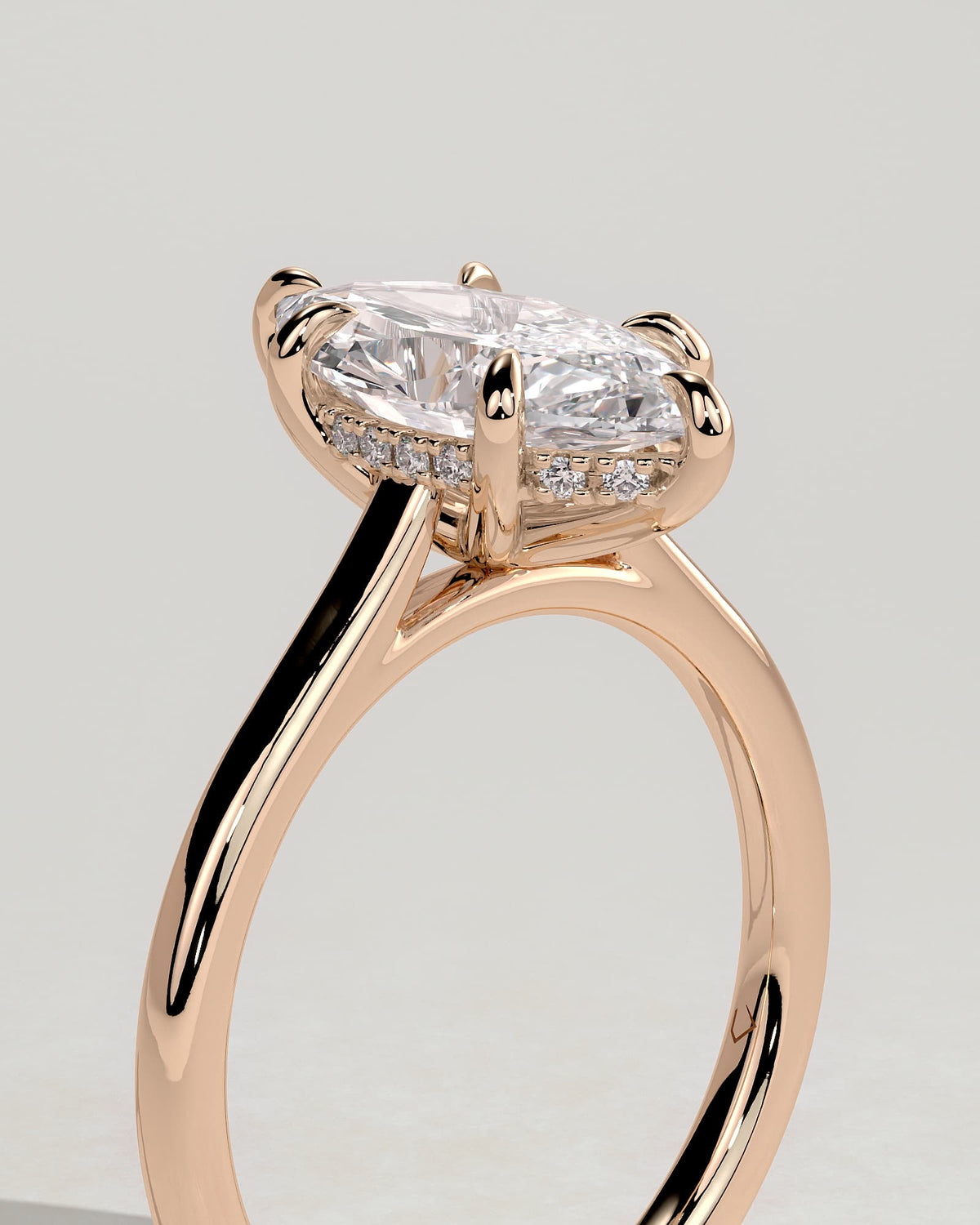Jenna - Marquise Claw Solitaire with Hidden Halo and Cathedral High Setting Engagement Ring - Rose Gold
