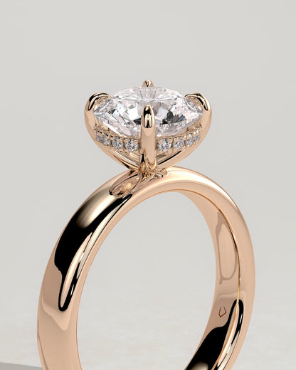 Kylie - Statement Round Claw Solitaire with Cigar Band and Hidden Halo Engagement Ring - Rose Gold