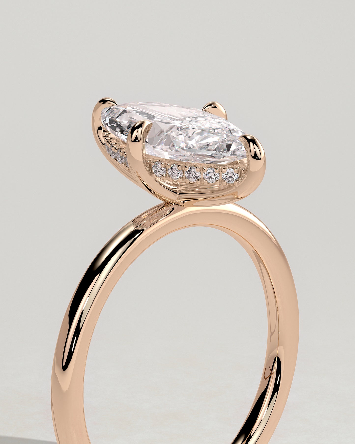 Hellen - Marquise Claw Solitaire with Hidden Halo Engagement Ring - Rose Gold - Rose Gold 2ct