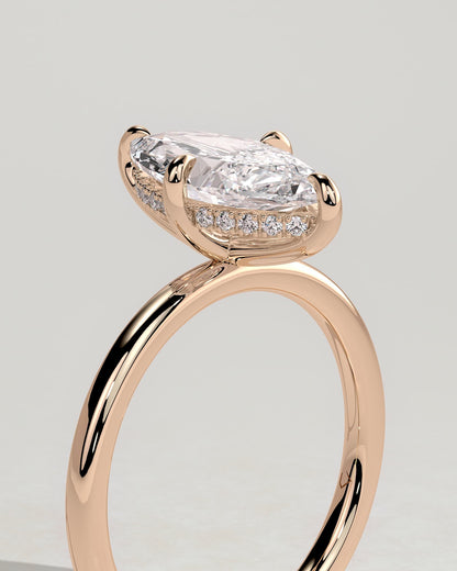 Hellen - Marquise Claw Solitaire with Hidden Halo Engagement Ring - Rose Gold