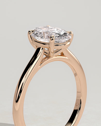 Hilary - Oval Claw Solitaire with Cathedral High Setting Engagement Ring - Rose Gold