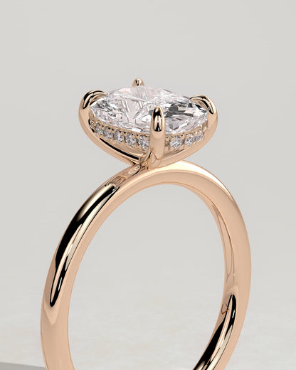Ava - Elongated Cushion Claw Solitaire with Hidden Halo Engagement Ring - Rose Gold