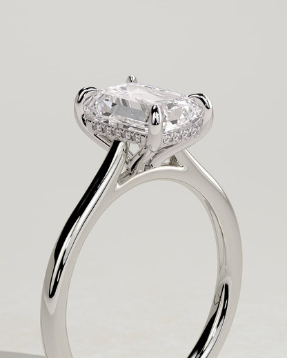 Angela - Radiant Claw Solitaire with Hidden Halo, Tapered Band and Cathedral High Setting Engagement Ring - Platinum