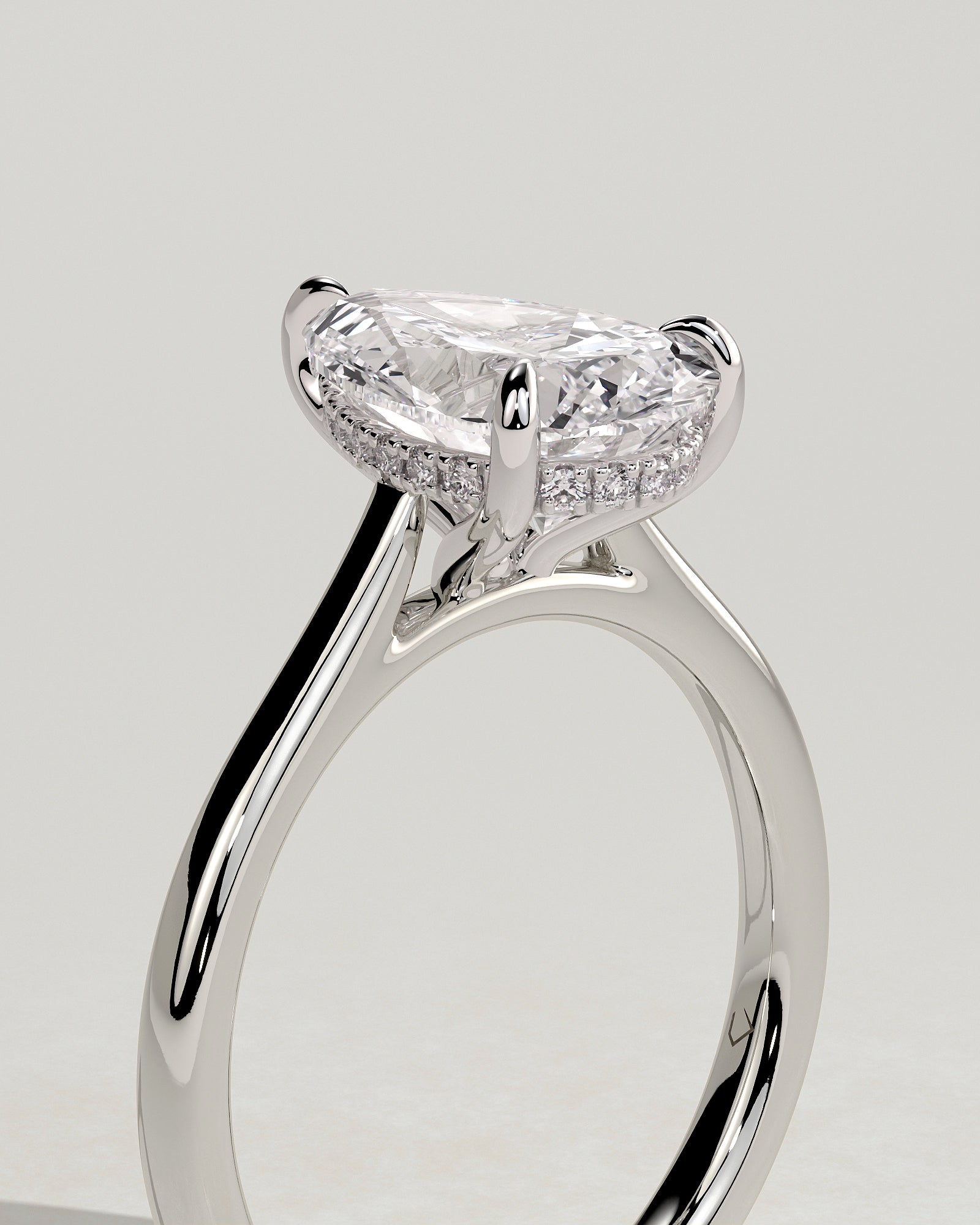 Courtney - Pear Claw Solitaire with Hidden Halo, Tapered Band and Cathedral High Setting Engagement Ring - Platinum - White Gold / Platinum 2ct