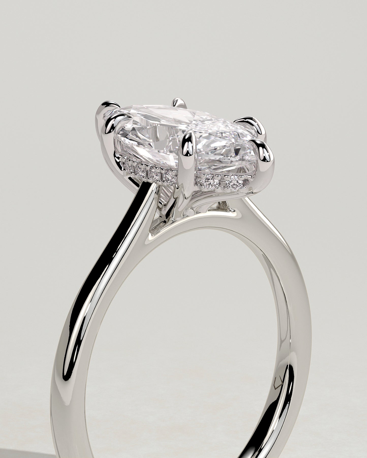 Heather - Marquise Claw Solitaire with Hidden Halo, Tapered Band and Cathedral High Setting Engagement Ring - Platinum - White Gold / Platinum 2ct