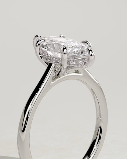 Heather - Marquise Claw Solitaire with Hidden Halo, Tapered Band and Cathedral High Setting Engagement Ring - Platinum