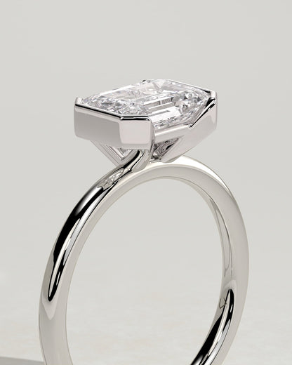 Jodie - Emerald East West Half Bezel Solitaire Engagement Ring - White Gold