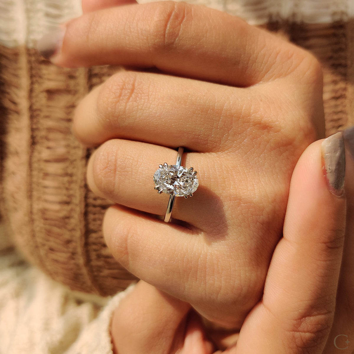 Oval Shaped Diamond Engagement Ring In Solitaire Style