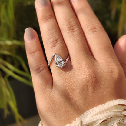 Pear Diamond Engagement Ring In Bypass Pave Setting