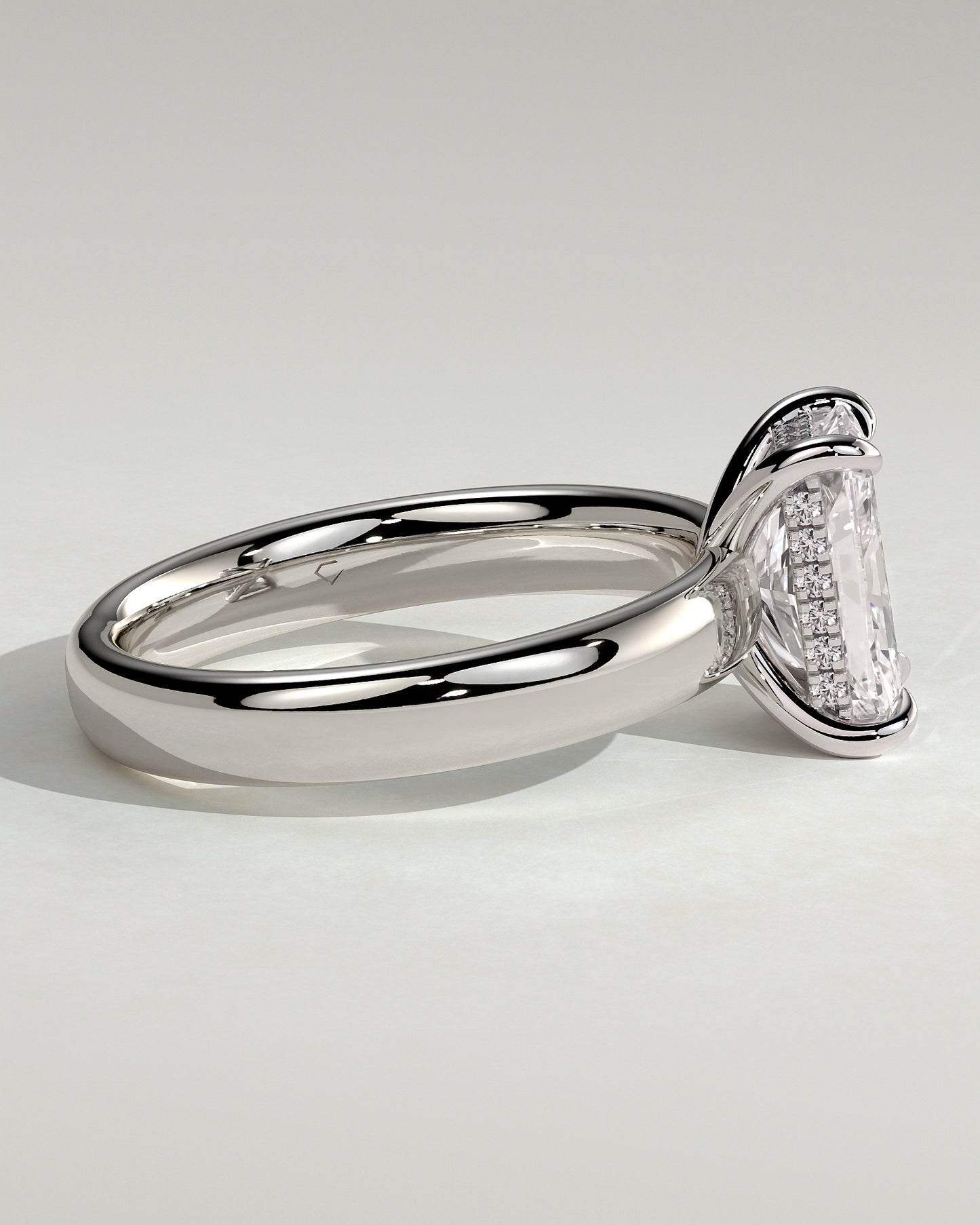 Angelina - Radiant Claw Solitaire with Cigar Band and Hidden Halo Engagement Ring - Platinum - White Gold / Platinum 2ct