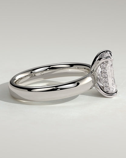 Angelina - Radiant Claw Solitaire with Cigar Band and Hidden Halo Engagement Ring - Platinum