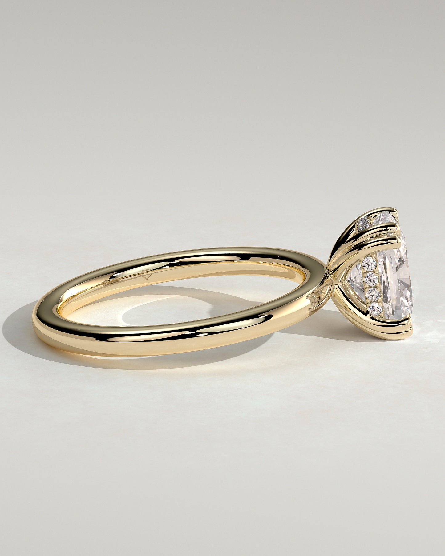 Aubrey - Elongated Cushion Double Claw Solitaire with Hidden Halo Engagement Ring - Yellow Gold - Yellow Gold 2ct