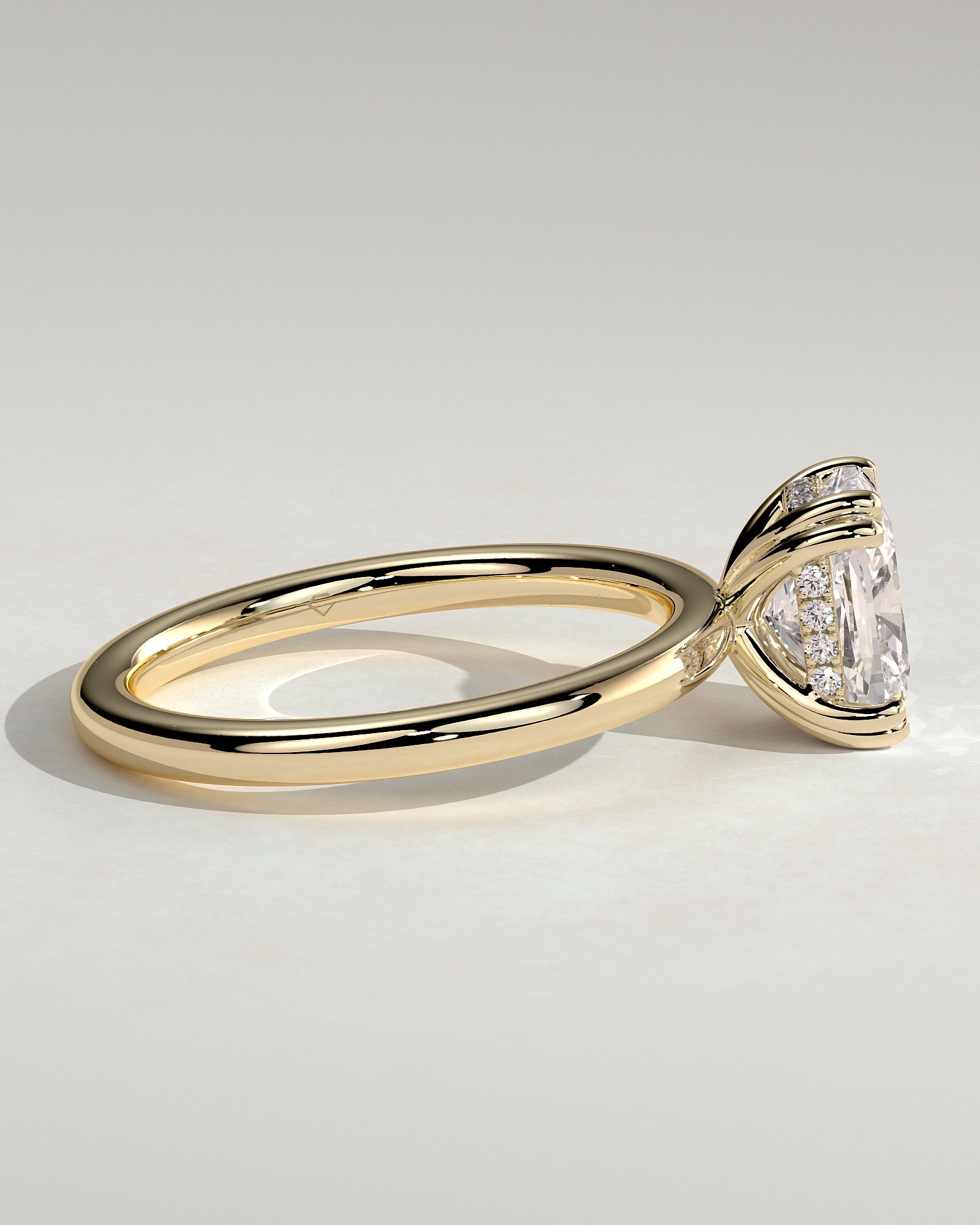 Aubrey - Elongated Cushion Double Claw Solitaire with Hidden Halo Engagement Ring - Yellow Gold - Yellow Gold 2ct