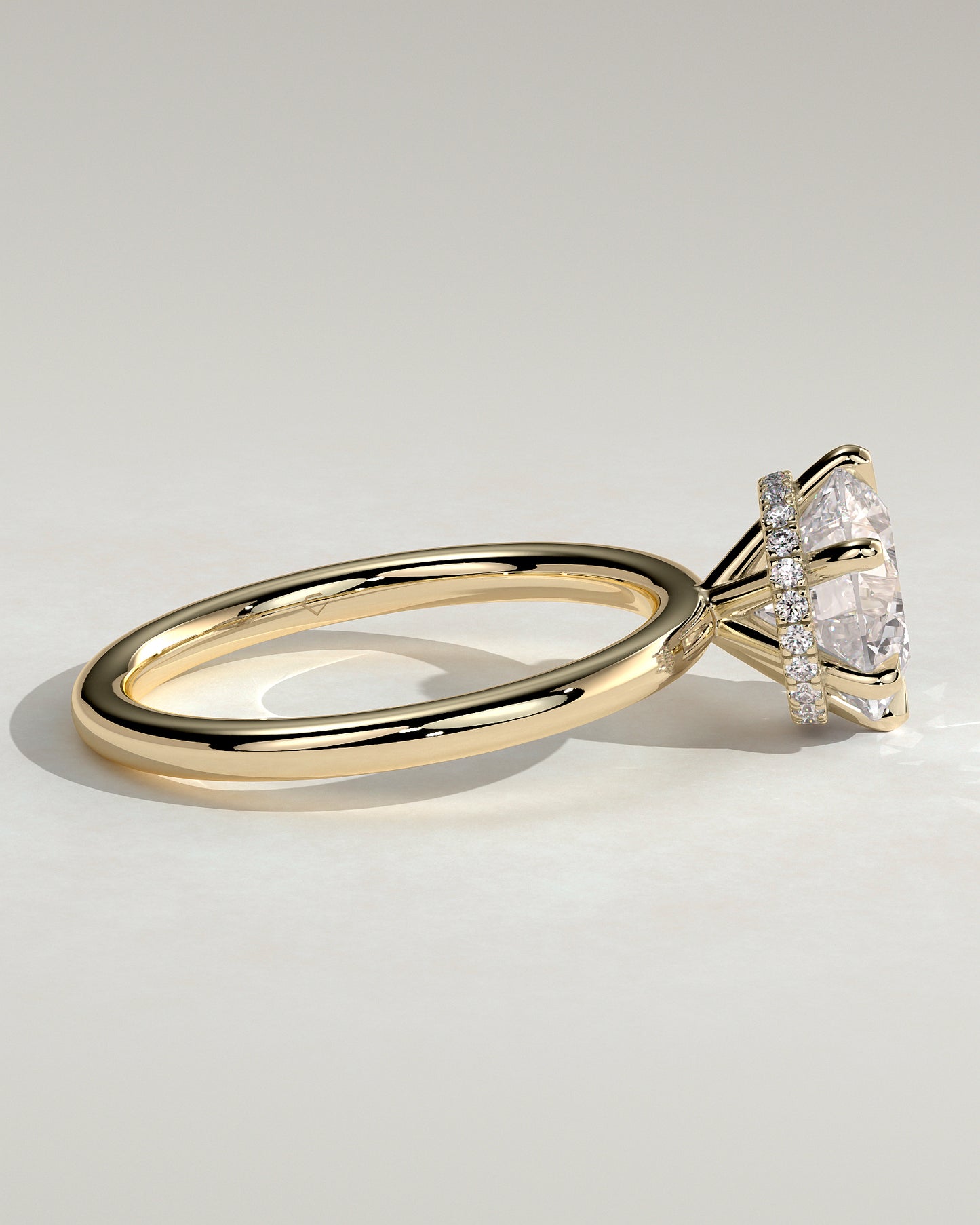 Aria - Round Claw Solitaire with Wrap Around Hidden Halo Engagement Ring - Yellow Gold - Yellow Gold 2ct
