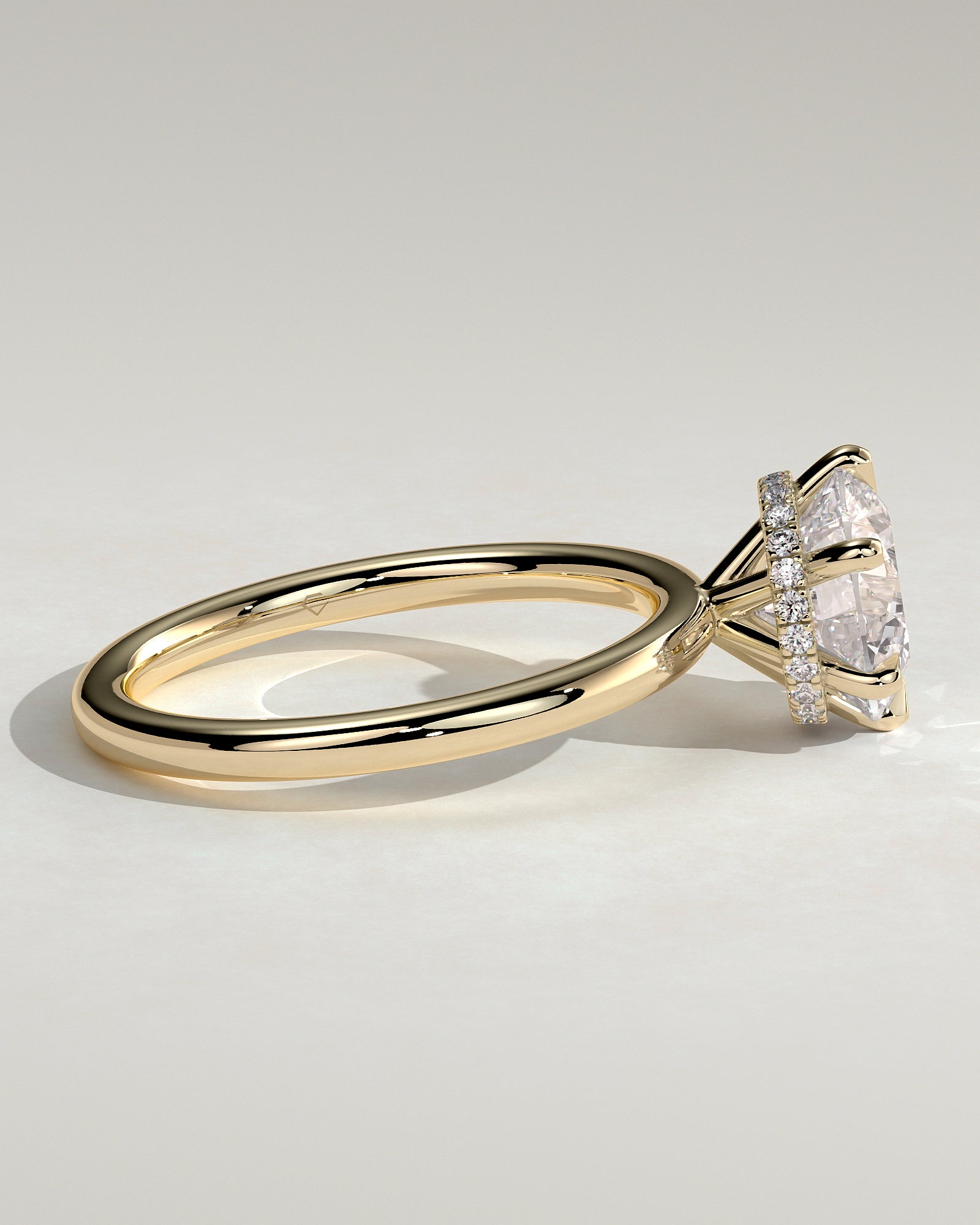 Aria - Round Claw Solitaire with Wrap Around Hidden Halo Engagement Ring - Yellow Gold - Yellow Gold 2ct