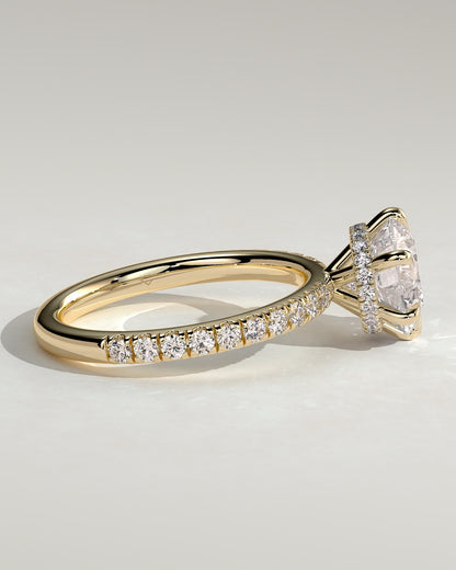 Amanda - Round Claw Solitaire with Wrap Around Hidden Halo and Pave Band Engagement Ring - Yellow Gold - yellow gold - Lara Jewels