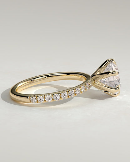 Alexandria - Round Claw Solitaire with Pave Band Engagement Ring - Yellow Gold - yellow gold - Lara Jewels