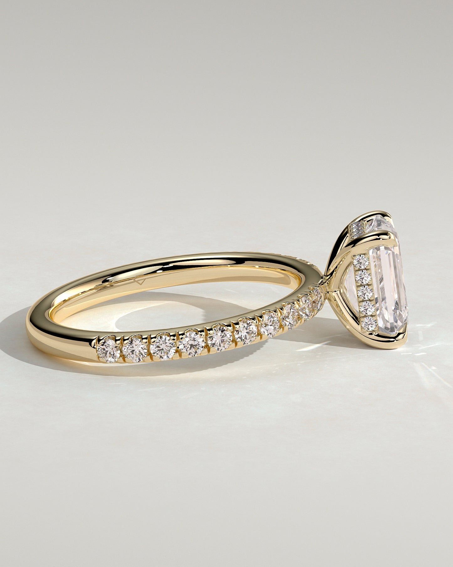 Gwyneth - Emerald Claw Solitaire with Hidden Halo and Pave Band Engagement Ring - Yellow Gold - Yellow Gold 2ct