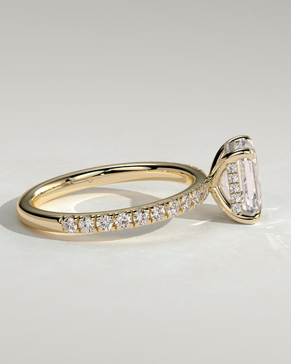 Gwyneth - Emerald Claw Solitaire with Hidden Halo and Pave Band Engagement Ring - Yellow Gold