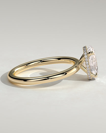 Cecilia - Oval Claw Solitaire with Wrap Around Hidden Halo Engagement Ring - Yellow Gold