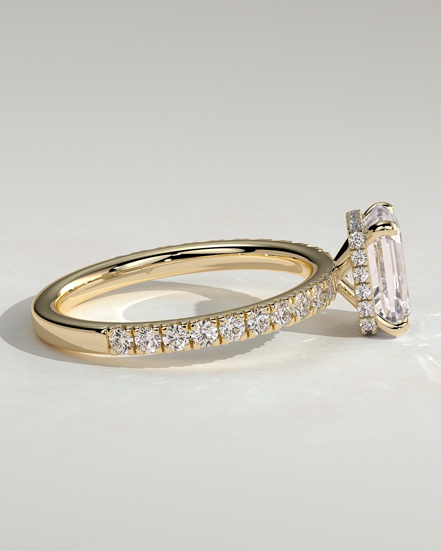 Eliana - Emerald Claw Solitaire with Wrap Around Hidden Halo and Pave Band Engagement Ring - Yellow Gold - Yellow Gold 2ct
