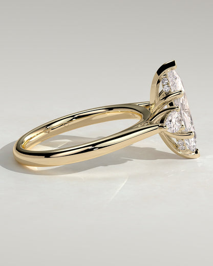 Hannah - Marquise Claw Trilogy with Pear Side Stones and Hidden Halo Engagement Ring - Yellow Gold