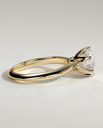 Caroline - Round Claw Solitaire with Knife Edge Band Engagement Ring - Yellow Gold