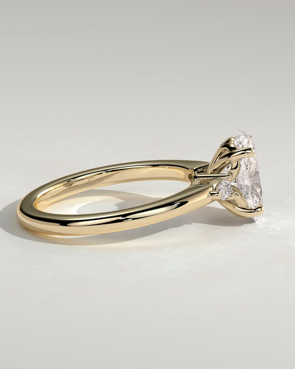 Elena - Oval Claw Trilogy with Pear Side Stones and Tulip Detail Engagement Ring - Yellow Gold