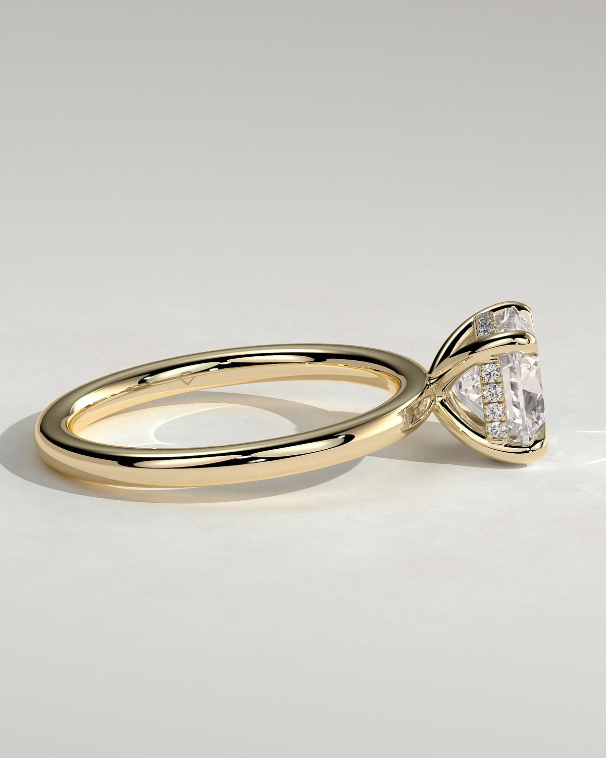 Rosie - Cushion Claw Solitaire with Hidden Halo Engagement Ring - Yellow Gold