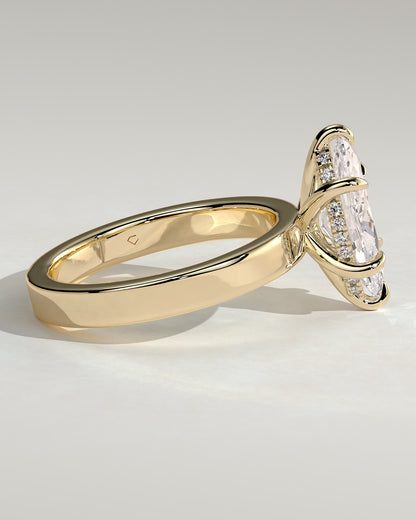 Aisha - Marquise Claw Solitaire with Flat Cigar Band and Hidden Halo Engagement Ring - Yellow Gold - yellow gold - Lara Jewels
