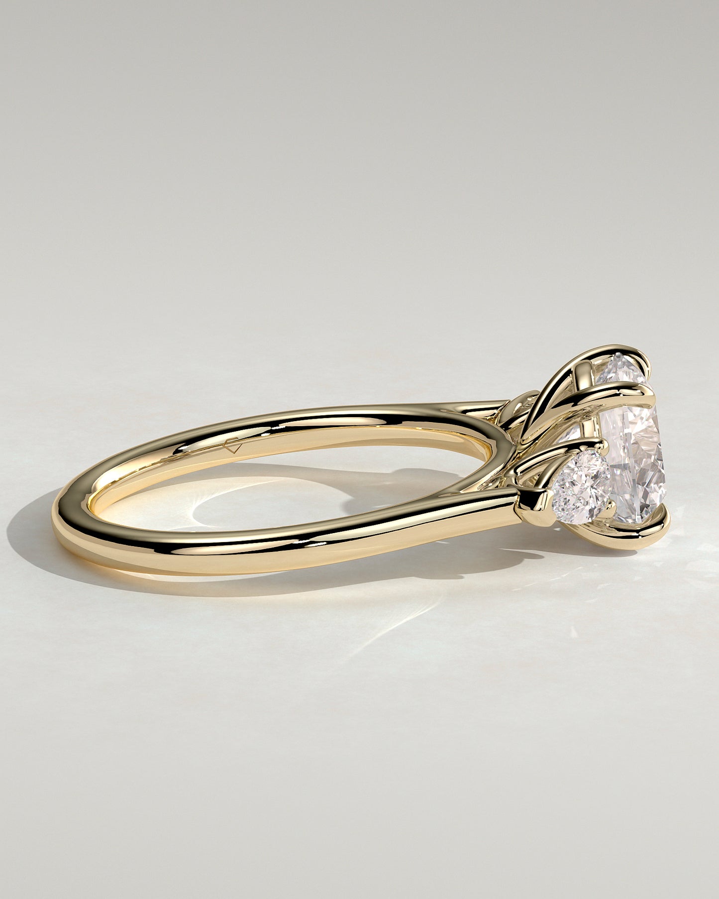 Arya - Round Claw Trilogy with Pear Side Stones and Cathedral Setting Engagement Ring - Yellow Gold - Yellow Gold 2ct