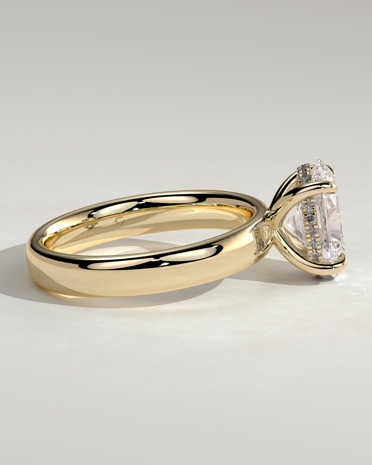 Bronte - Oval Claw Solitaire with Cigar Band and Hidden Halo Engagement Ring - Yellow Gold
