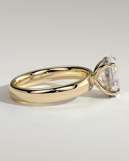 Bronte - Oval Claw Solitaire with Cigar Band and Hidden Halo Engagement Ring - Yellow Gold