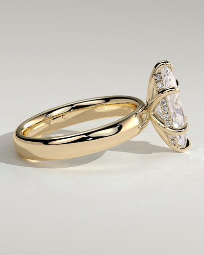 Gigi - Marquise Claw Solitaire with Cigar Band and Hidden Halo Engagement Ring - Yellow Gold