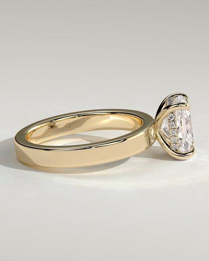 Kai - Elongated Cushion Claw Solitaire with Flat Cigar Band and Hidden Halo Engagement Ring - Yellow Gold