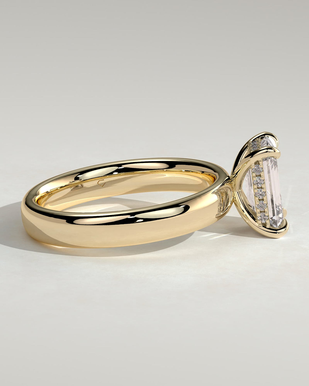 Kate - Emerald Claw Solitaire with Cigar Band and Hidden Halo Engagement Ring - Yellow Gold
